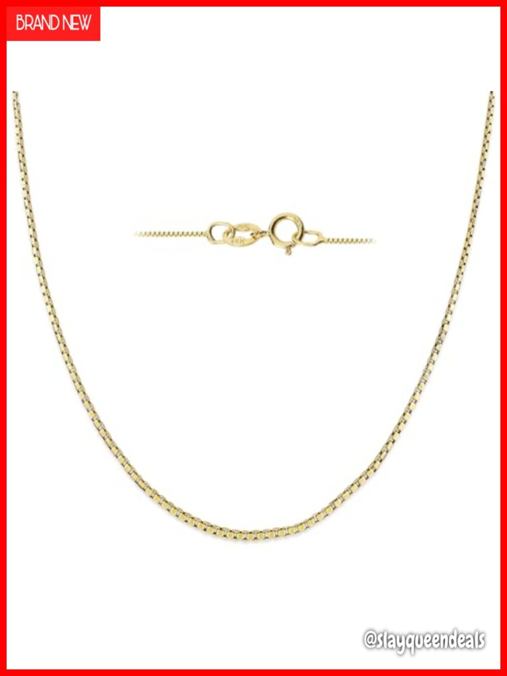 10K Solid Yellow Gold Box Chain Necklace 16 Inch Spring Ring Clasp